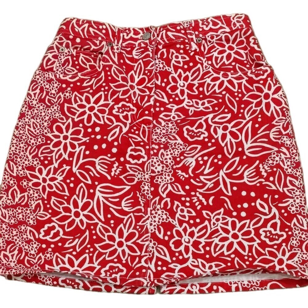 Vintage Women's 4p Petite Red Denim Skirt 90s BABY SITTERS Club Style Belt Loops